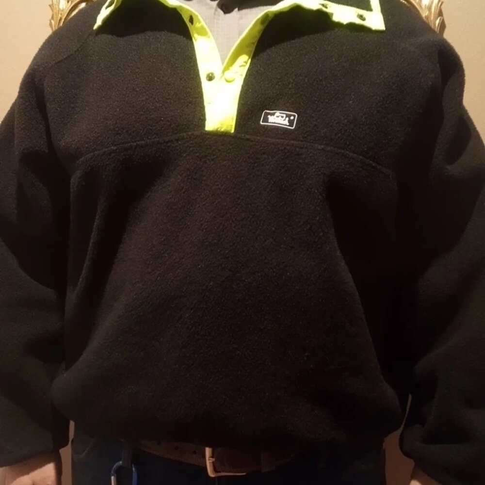 Vintage Woolrich Black 1/4 Button-Up Fleece Pullover XXL Sweatshirt -Made In USA - Picture 8 of 9